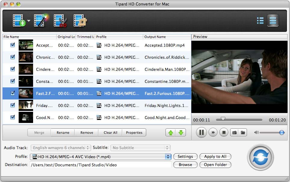 Tipard HD Converter for Mac 4.1 : Main Window