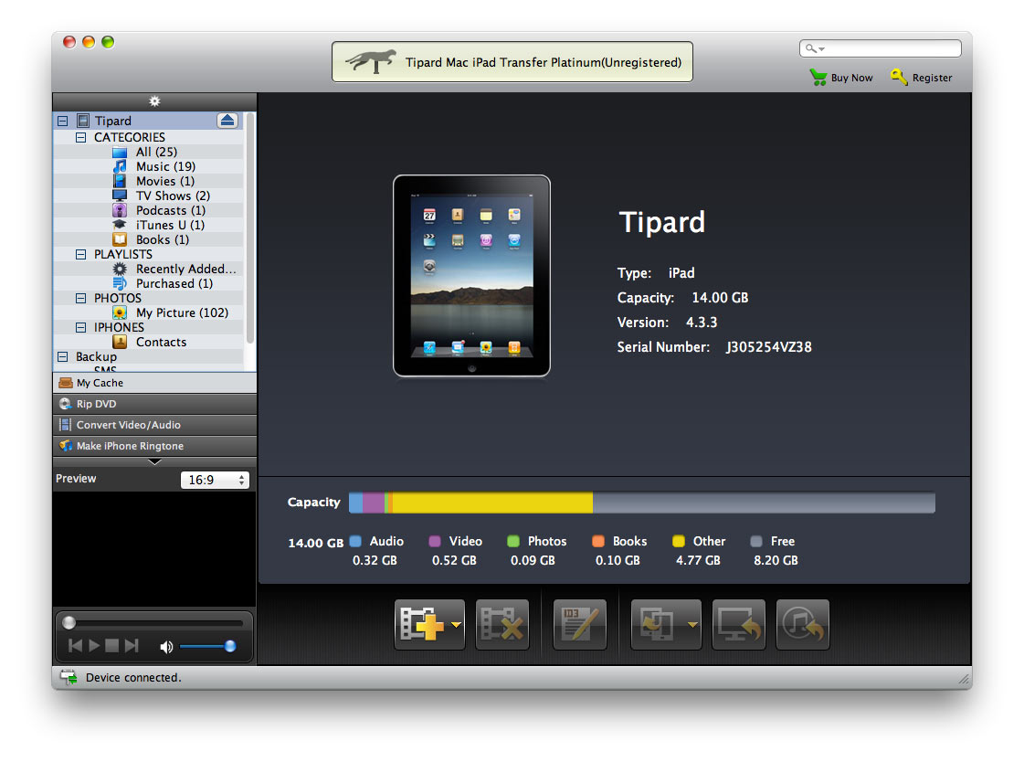 Tipard Mac iPad Transfer Platinum 7.0 : Main Window