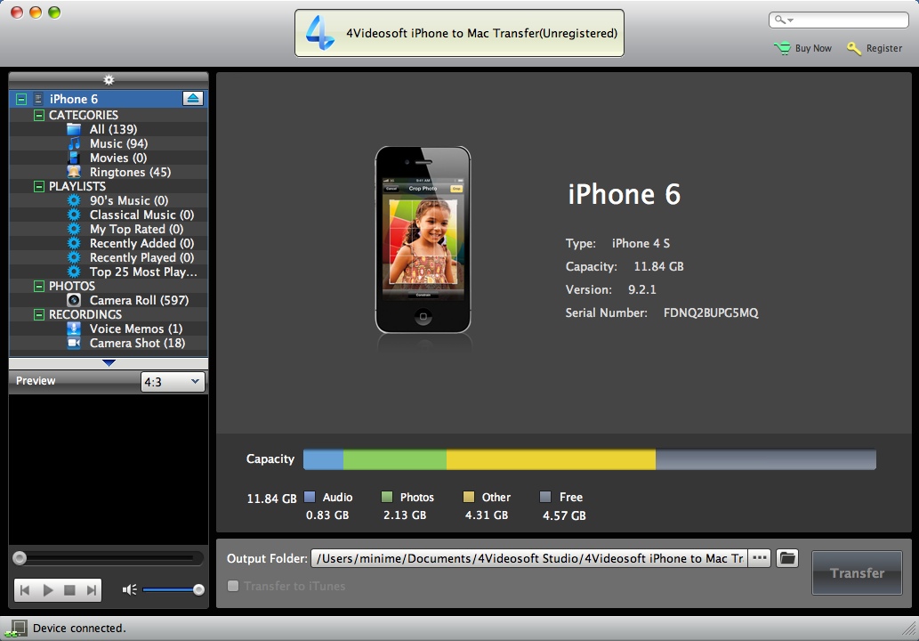 4Videosoft iPhone to Mac Transfer 7.0 : Main Window