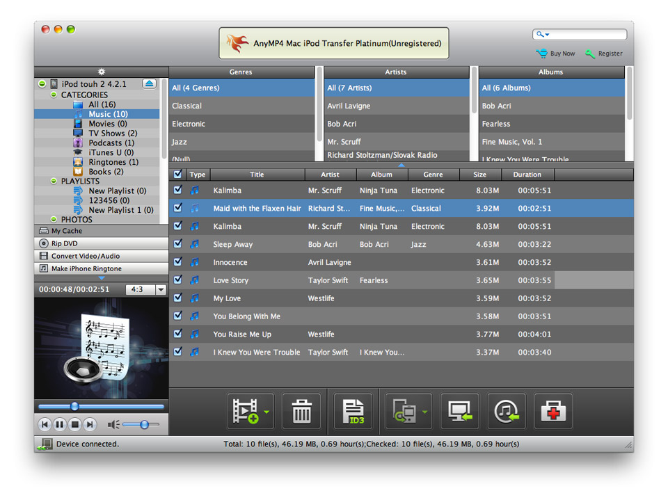 AnyMP4 Mac iPod Transfer Platinum 7.0 : Main Window