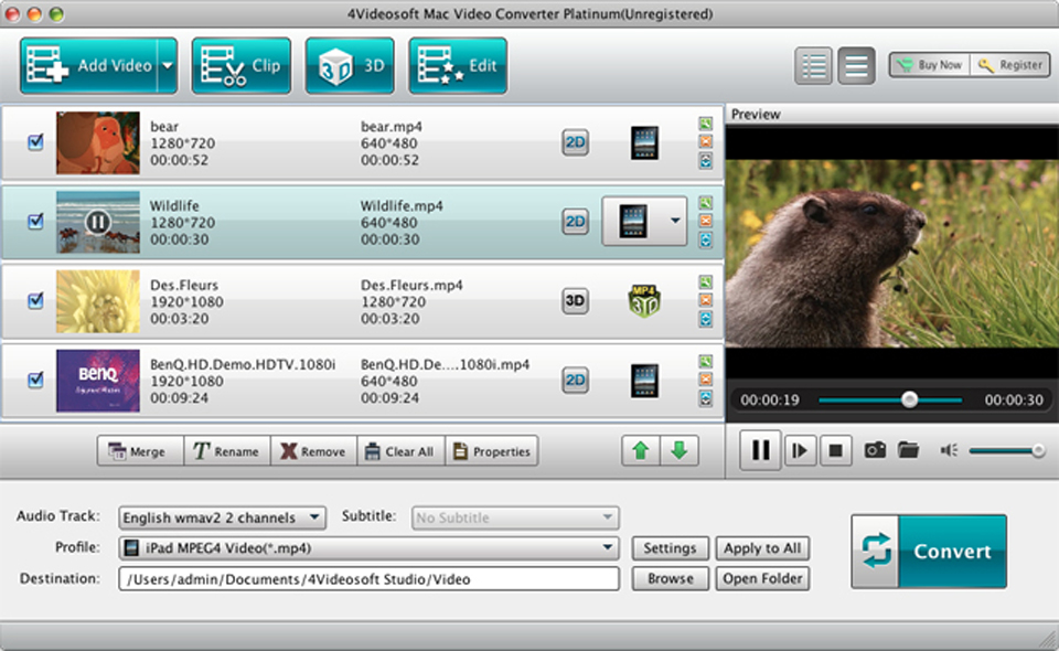 4Videosoft Mac Video Converter Platinum 5.2 : Main Window