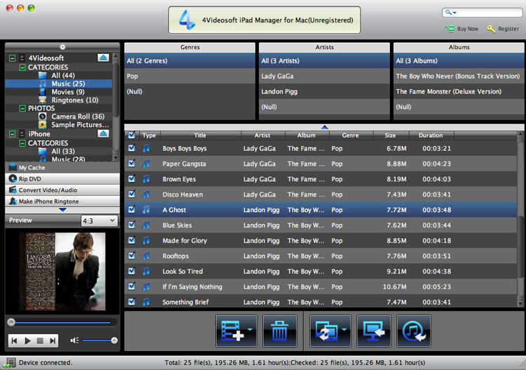 4Videosoft iPad Manager for Mac 7.0 : Main Window