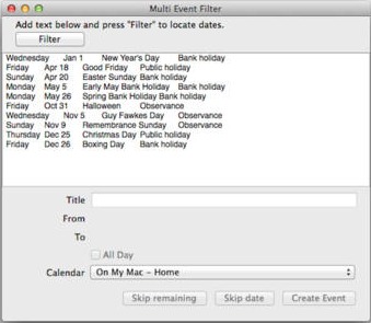 Multi Event Filter 1.1 : Main window