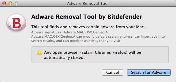 Bitdefender Adware Removal Tool 1.1 : Main Window