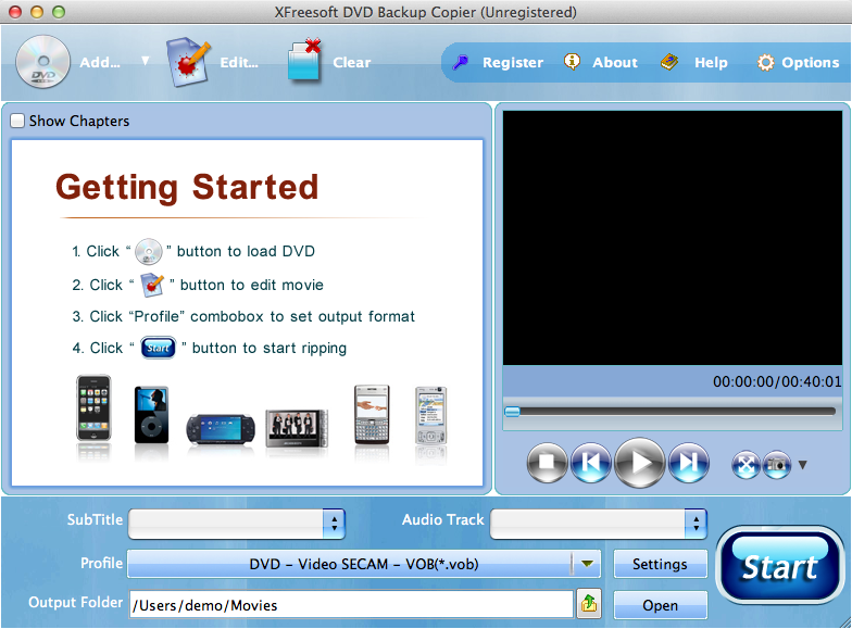 XFreesoft Mac DVD Backup Copier 3.1 : Main Window