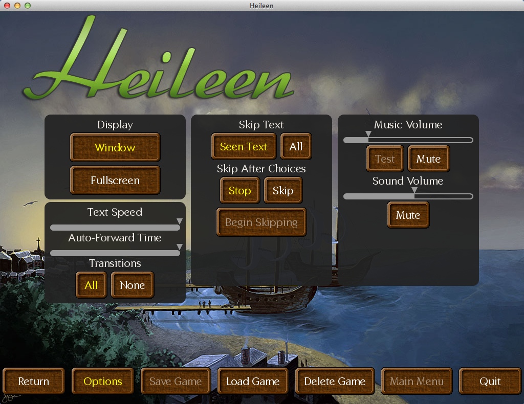 Heileen: Sail Away 1.1 : Game Options