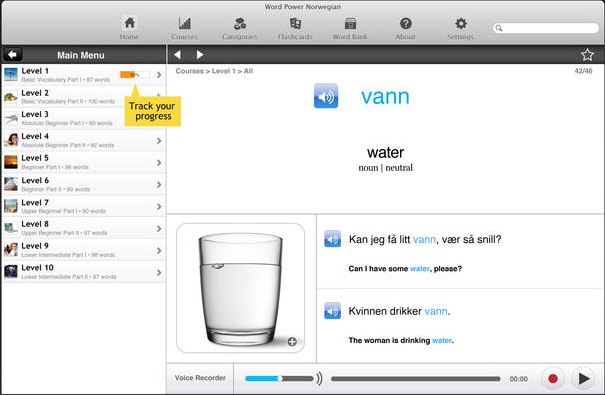 WordPower Learn Norwegian Vocabulary 4.5 : Main Window