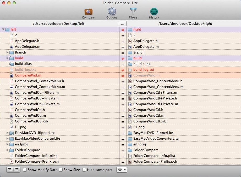 Folder-Compare-Lite 2.8 : Main Window