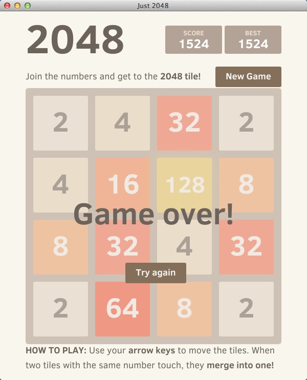 Just 2048 : Game Over Window