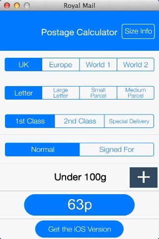 Postage Calculator for Royal Mail 1.1 : Main Window