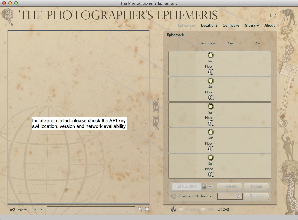 The Photographer's Ephemeris 1.1 : Main window