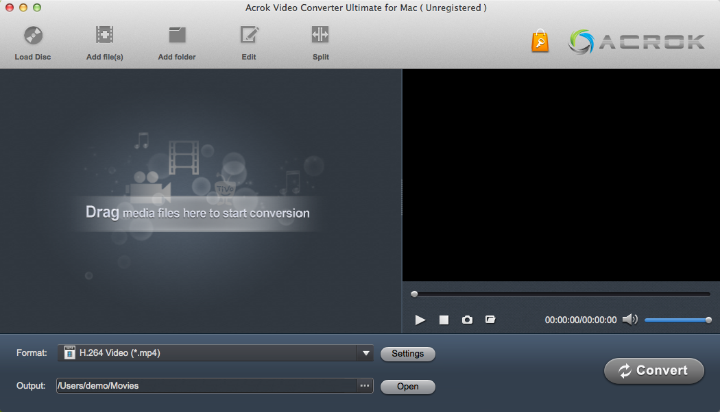 Acrok Video Converter Ultimate for Mac 2.6 : Main Window