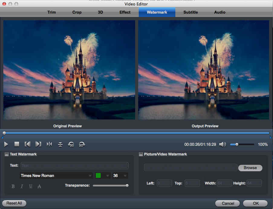 Acrok Video Converter Ultimate for Mac 2.6 : Watermark Options
