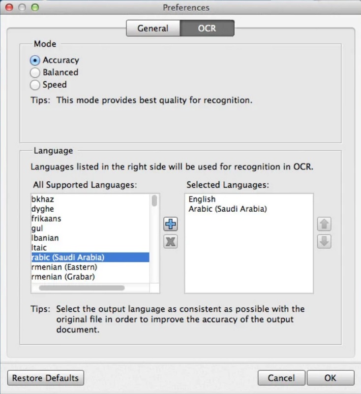 AnyMP4 PDF to Word Converter 3.1 : OCR Preferences