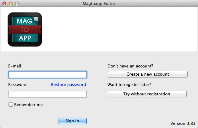 Magtoapp Editor 0.8 : Main window