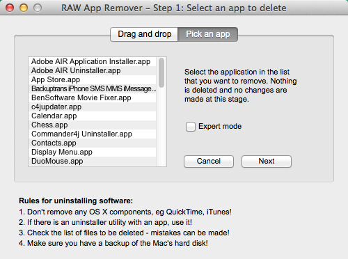 RAW App Remover 2.0 : Pick an App