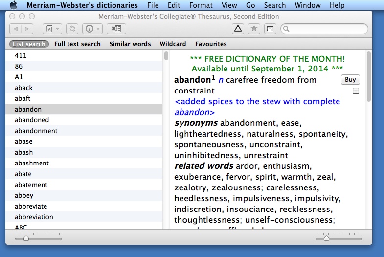 Merriam-Webster's Dictionaries 8.5 : Main Window
