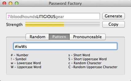 Password Factory 1.2 : Pattern Options