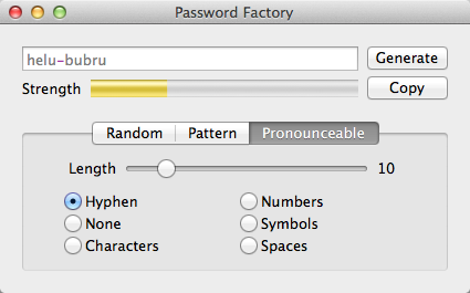 Password Factory 1.2 : Pronounceable Options
