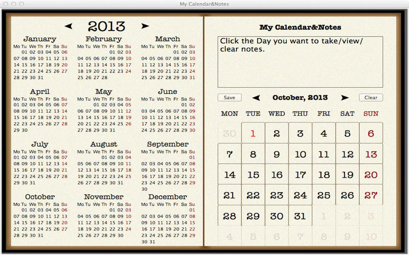 Calendar&Notes 2.0 : Main Window