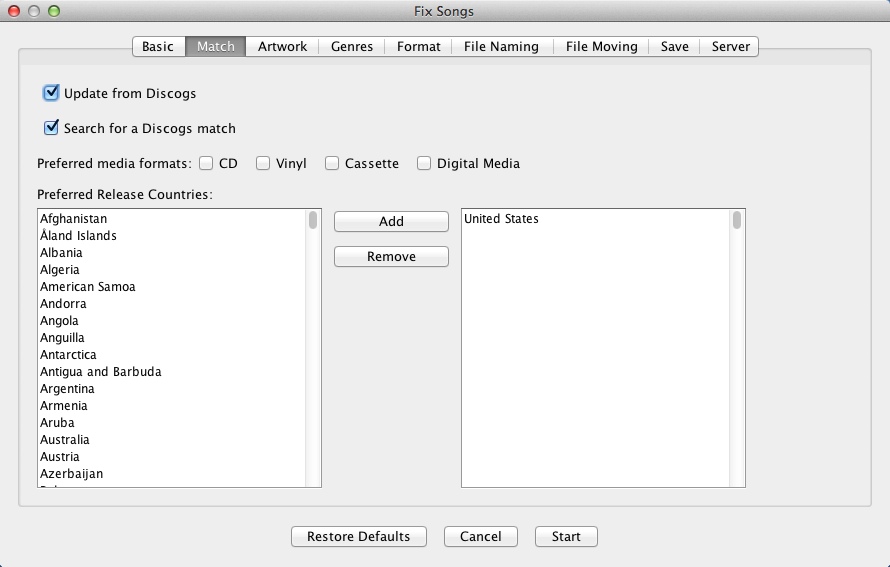 SongKong 2.1 : Configuring Match Settings
