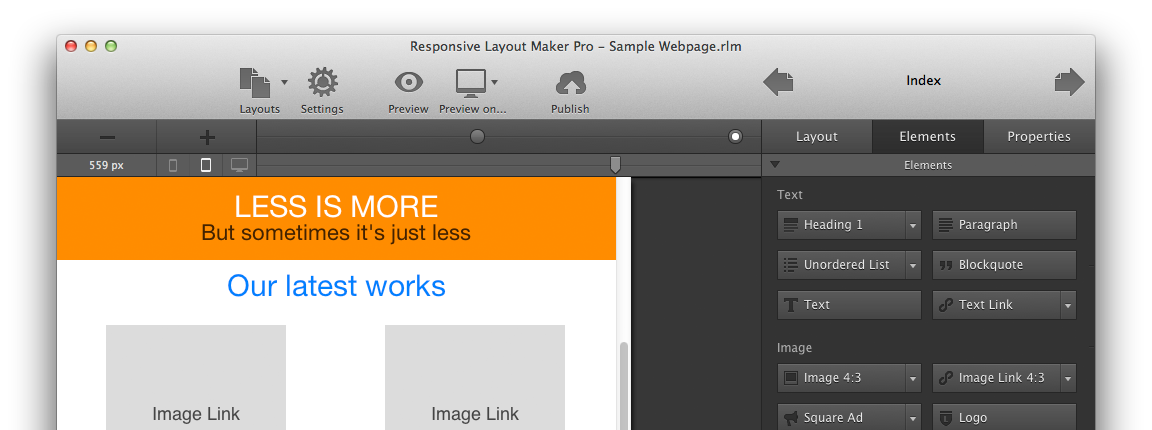CoffeeCup Responsive Layout Maker Pro for OS X 1.1 : Main Window