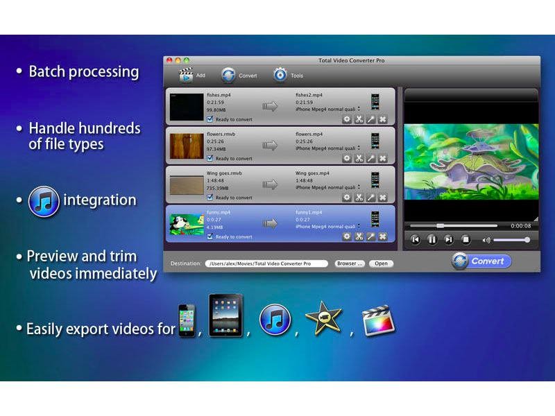 eTinysoft Total Video Converter Mac 3.5 : Main Window