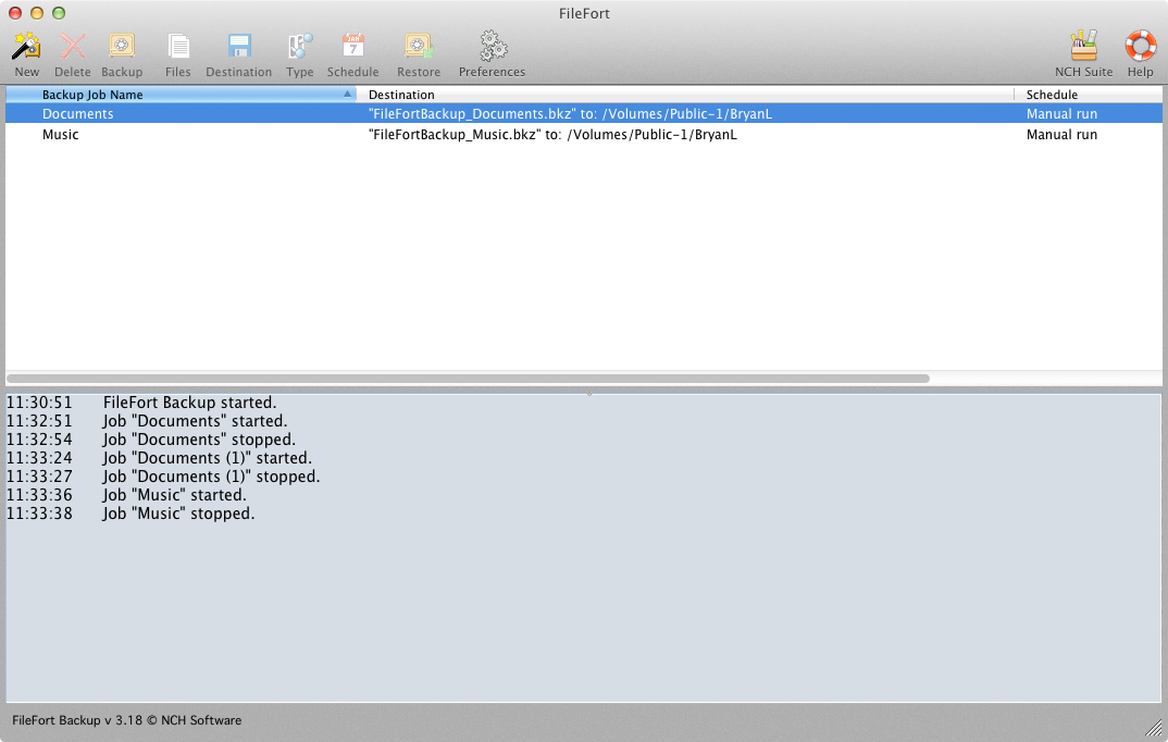 FileFort Backup Software 3.30 : Main Window