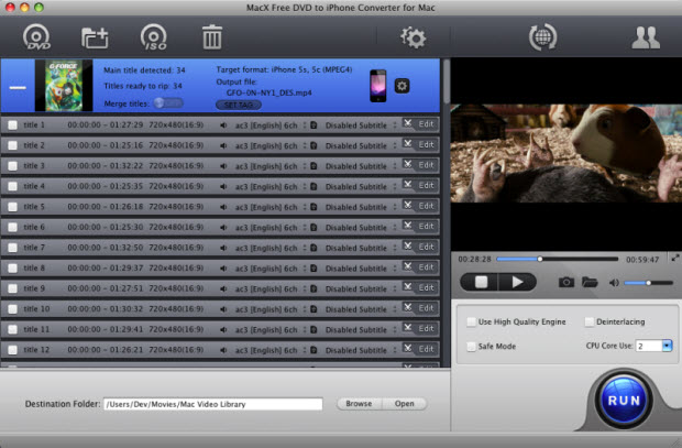 MacX Free DVD to iPhone Converter Mac 4.1 : Main Window