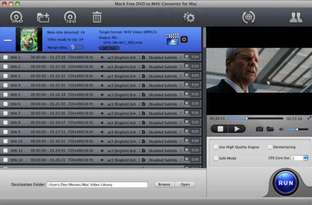 MacX Free DVD to M4V Converter for Mac 4.1 : Main Window