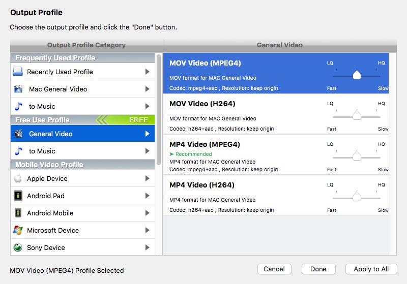 MacX QuickTime Video Converter Free Edition 4.1 : Output Options