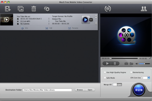 MacX Free Mobile Video Converter 4.1 : Main Window