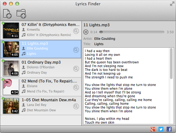 MediaHuman Lyrics Finder for Mac 1.1 : Main Window