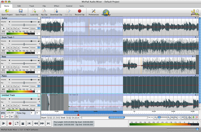 MixPad Multitrack Recording Software 3.62 : Main Window
