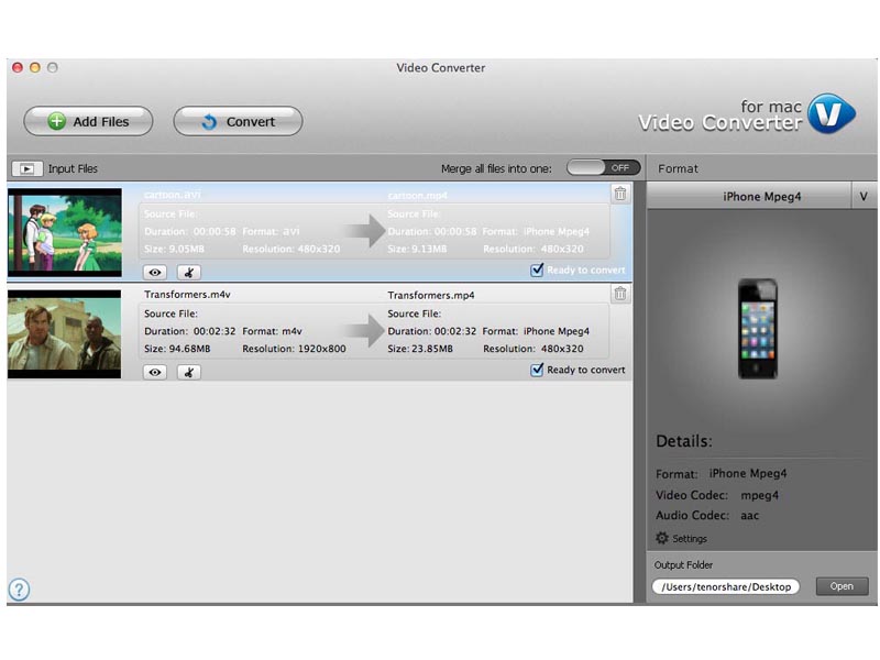 Tenorshare Video Converter for Mac 2.1 : Main Window