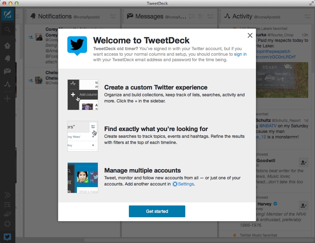TweetDeck by Twitter 3.8 : Welcome Window