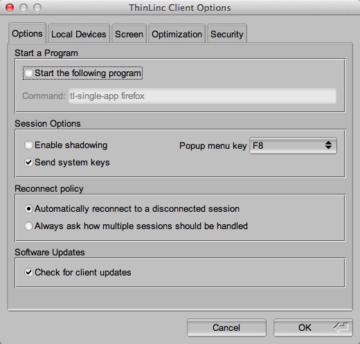 ThinLinc Client 4.2 : Configuration Window