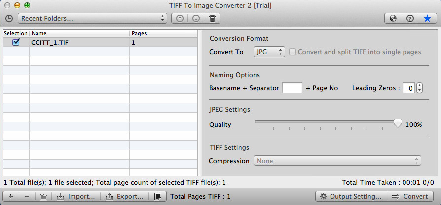 TIFF To Image Converter 2.0 : Main Window