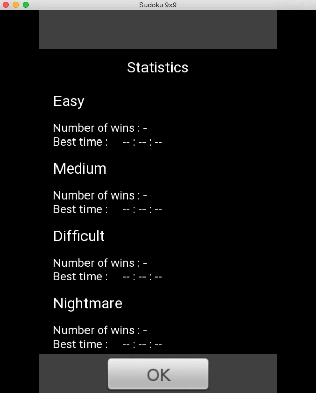 Sudoku 9x9 1.0 : Statistics Window