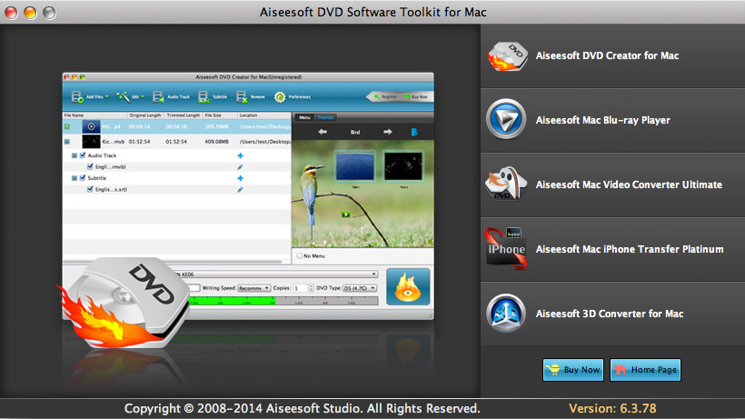 Aiseesoft DVD Software Toolkit for Mac 6.3 : Main Window