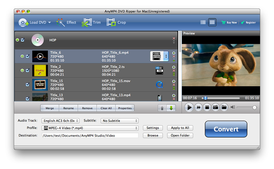 AnyMP4 DVD Ripper for Mac 6.2 : Main Window