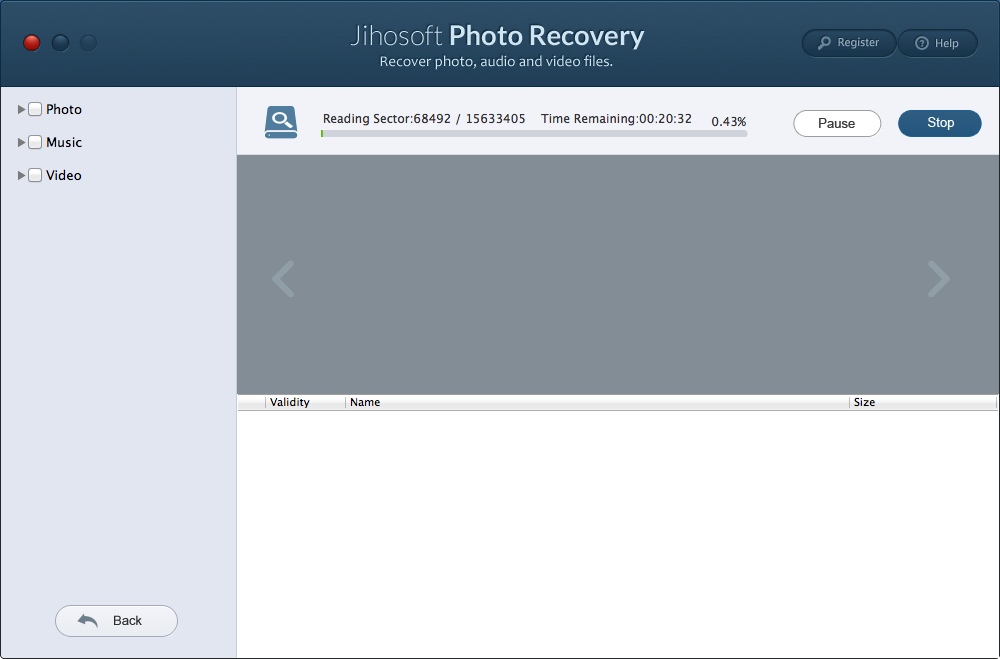 Jihosoft Photo Recovery for Mac 3.0 : Scanning Storage Device