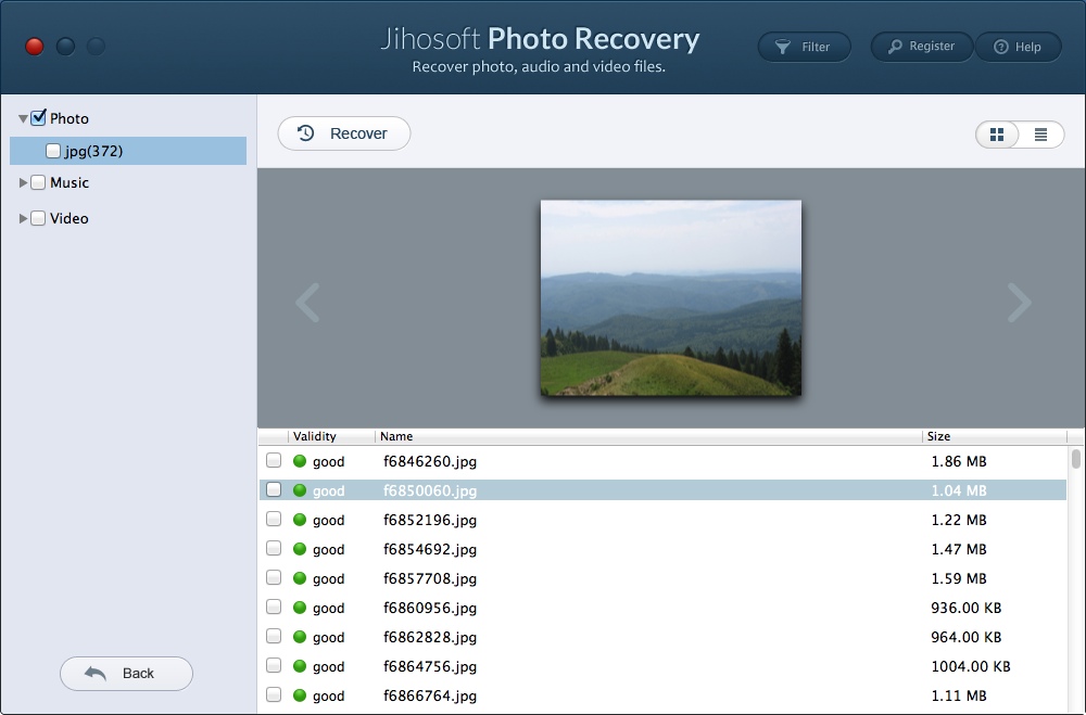 Jihosoft Photo Recovery for Mac 3.0 : Preview Found Files