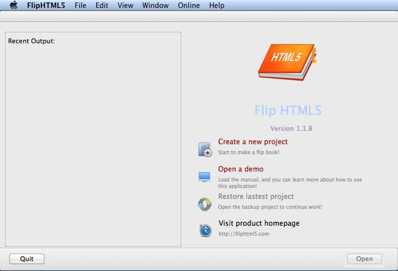 FlipHTML5 1.1 : Main window