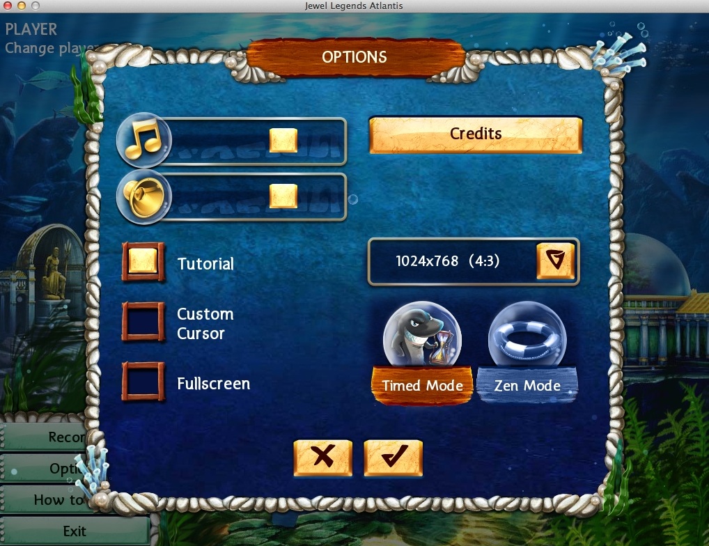 Jewel Legends: Atlantis 1.0 : Game Options