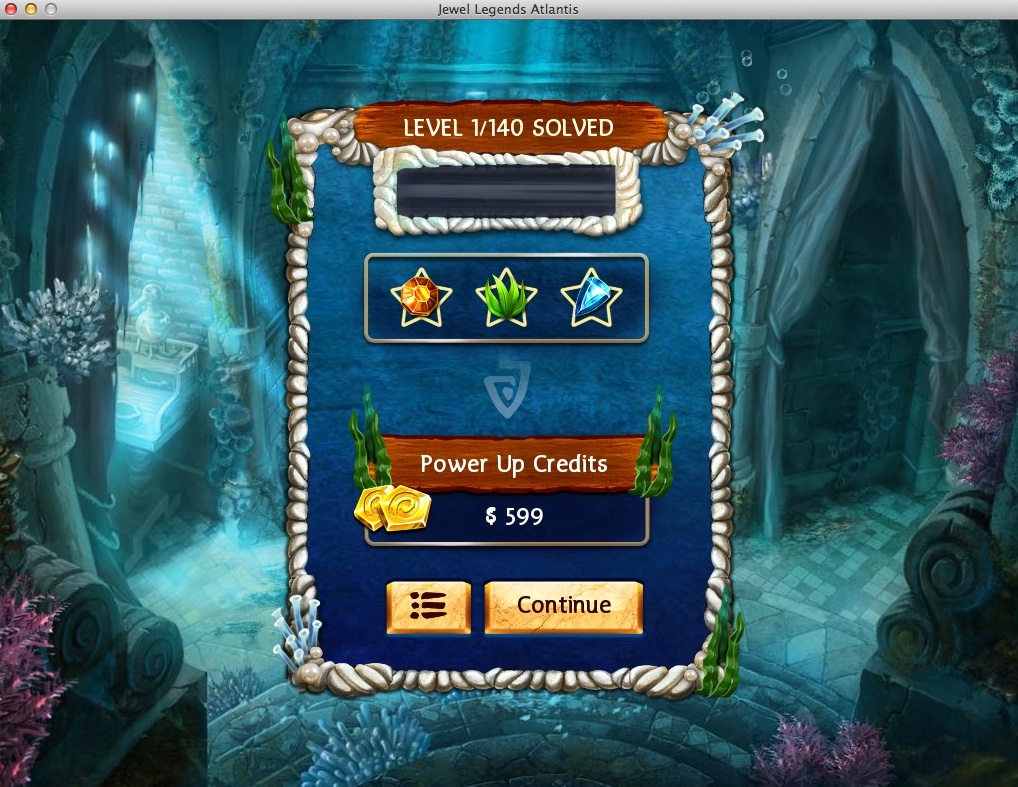 Jewel Legends: Atlantis 1.0 : Completed Level Statistics Window