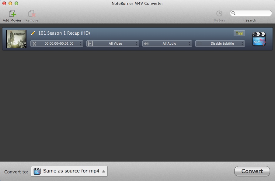 NoteBurner M4V Converter for Mac 4.1 : Main Window
