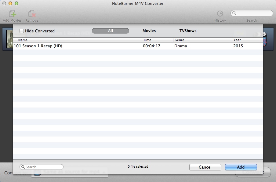 NoteBurner M4V Converter for Mac 4.1 : Selecting Input File