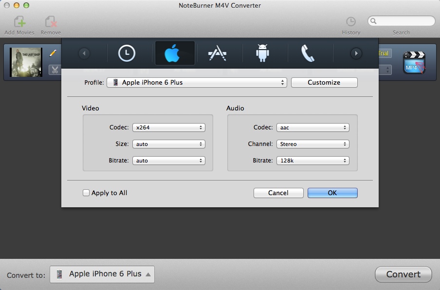 NoteBurner M4V Converter for Mac 4.1 : Configuring Output Settings
