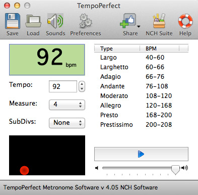 TempoPerfect Metronome Software 4.05 : Main Window